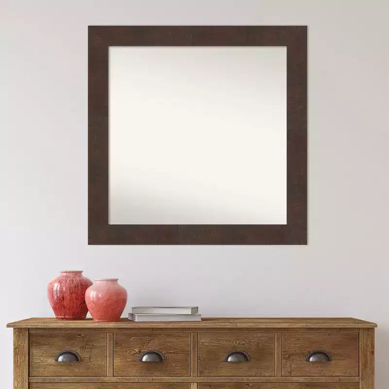 Specchio da bagno Wildwood Brown da 31" x 31" non smussato - Amanti Art: specchio da trucco quadrato moderno, cornice in polistirene