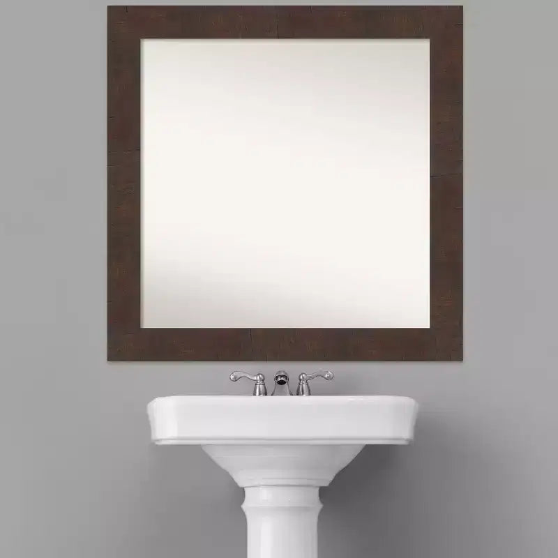 Specchio da bagno Wildwood Brown da 31" x 31" non smussato - Amanti Art: specchio da trucco quadrato moderno, cornice in polistirene