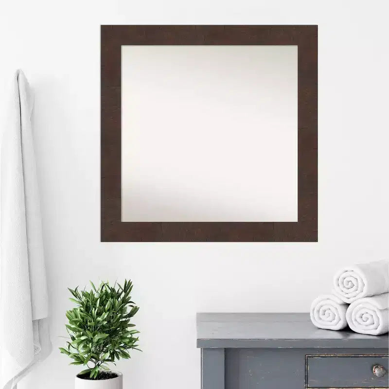 Specchio da bagno Wildwood Brown da 31" x 31" non smussato - Amanti Art: specchio da trucco quadrato moderno, cornice in polistirene