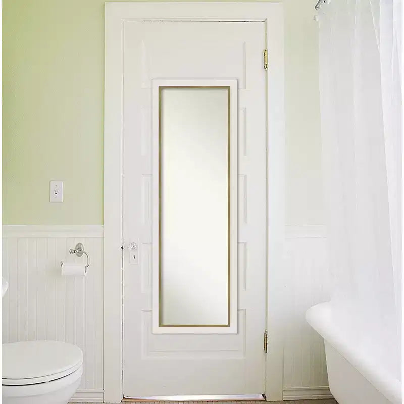 Specchio da Porta a Lunghezza Intera Stretto in Oro Bianco Eva Non Smussato 17" x 51" - Amanti Art