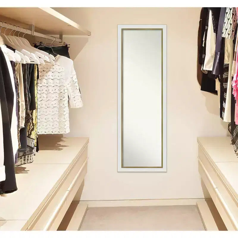 Specchio da Porta a Lunghezza Intera Stretto in Oro Bianco Eva Non Smussato 17" x 51" - Amanti Art