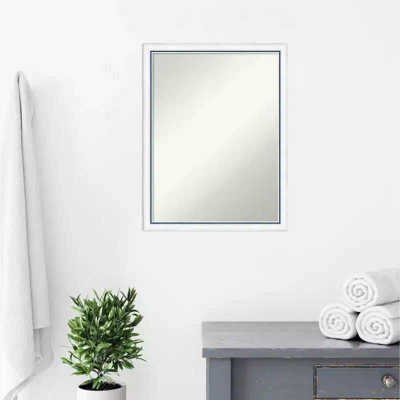20"x26" Specchio da parete non smussato Morgan in legno per bagno Bianco/Blu - Amanti Art: Stile moderno, cornice in legno, a parete