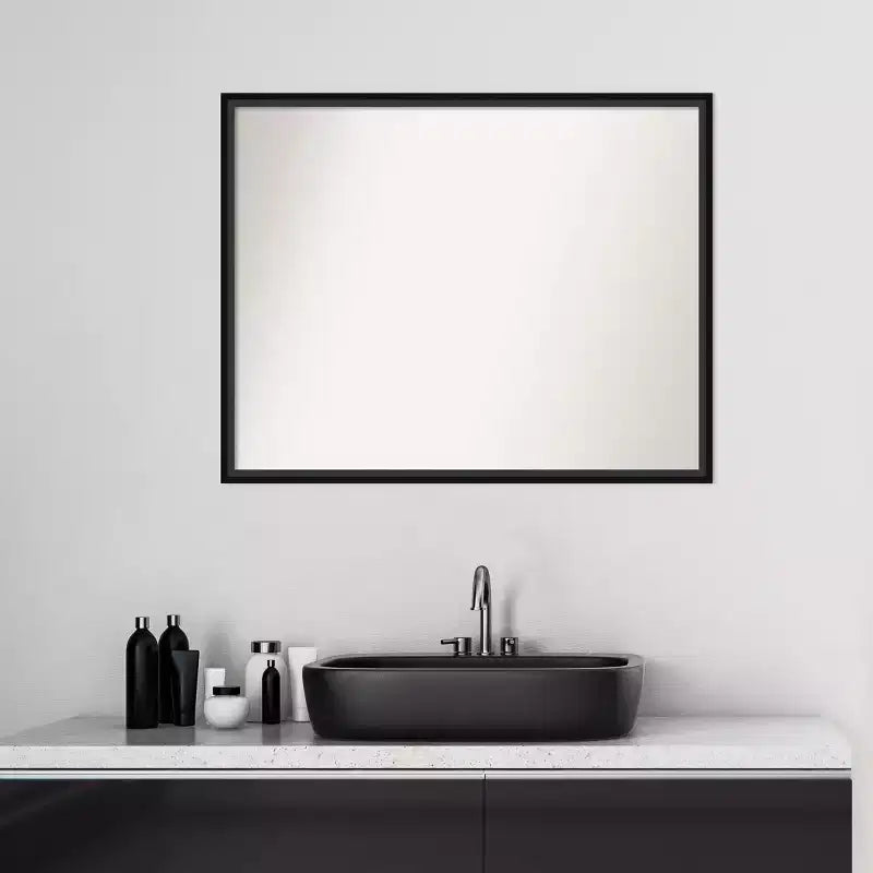 29" x 23" Specchio da Parete per Bagno Lucie Wood Nero Non Smussato - Amanti Art: Contemporaneo, a Parete