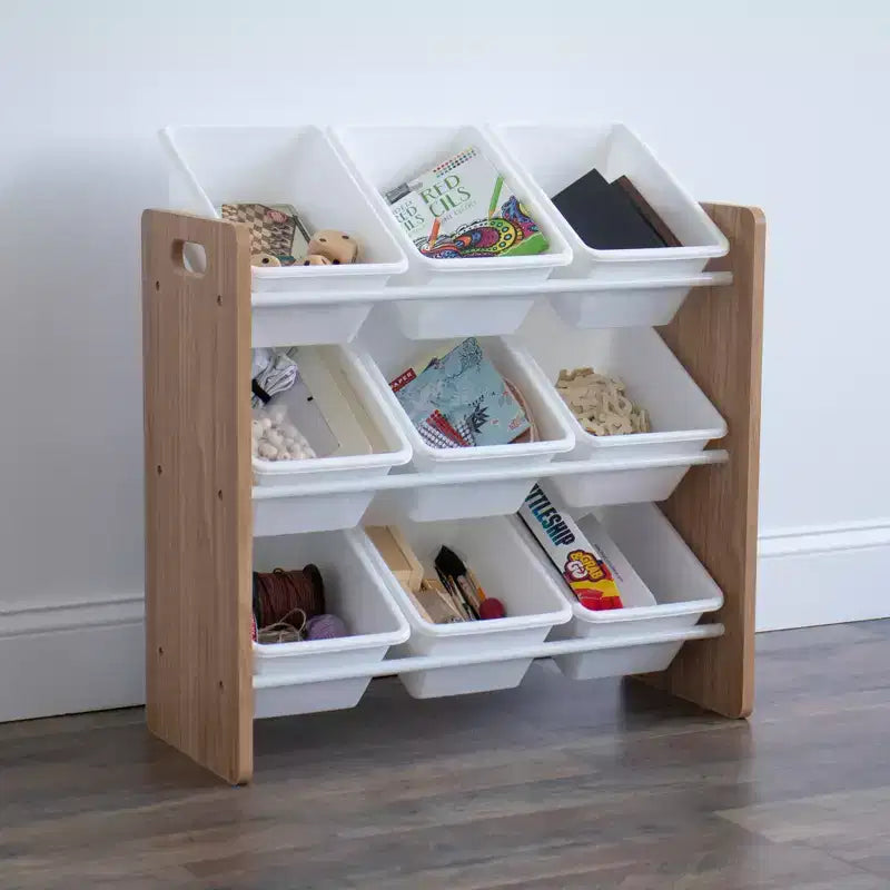 Contenitore giocattoli Kids' Journey con 9 contenitori in plastica legno naturale/bianco - Humble Crew: Struttura in MDF, 3 ripiani