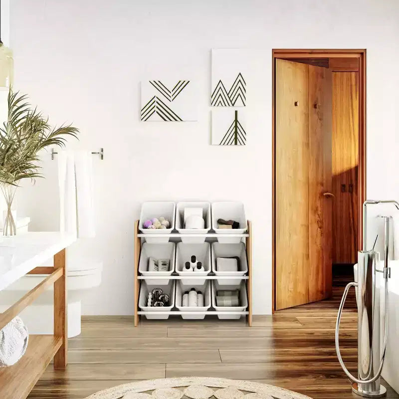 Contenitore giocattoli Kids' Journey con 9 contenitori in plastica legno naturale/bianco - Humble Crew: Struttura in MDF, 3 ripiani
