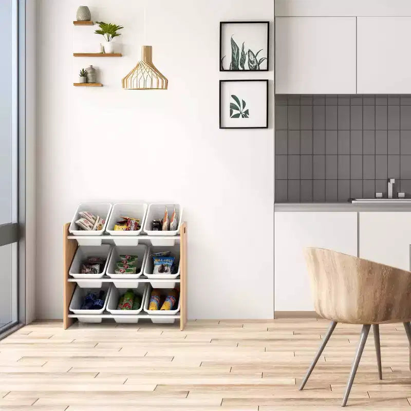 Contenitore giocattoli Kids' Journey con 9 contenitori in plastica legno naturale/bianco - Humble Crew: Struttura in MDF, 3 ripiani