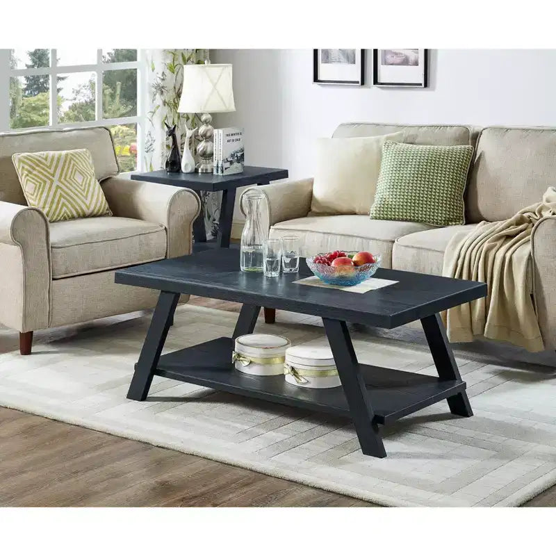 Tavolino da caffè con ripiano Roundhill Furniture Athens, in legno replicato contemporaneo, con finitura nera
