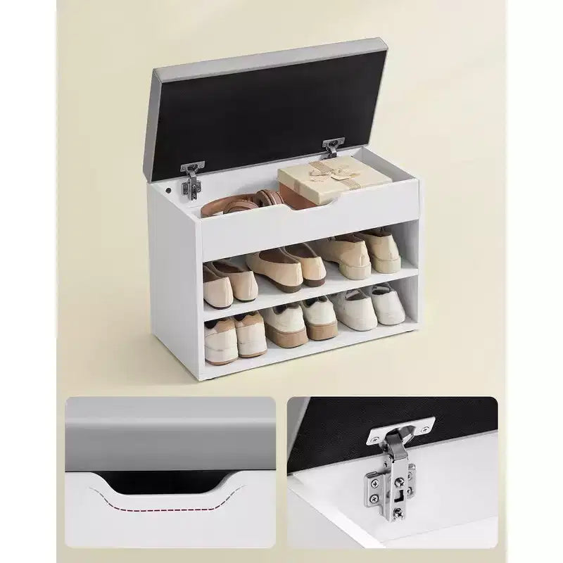 Panca portascarpe con seduta imbottita e 3 vani portaoggetti, robusto organizzatore per ingresso, 11,8 x 23,6 x 17,3 pollici