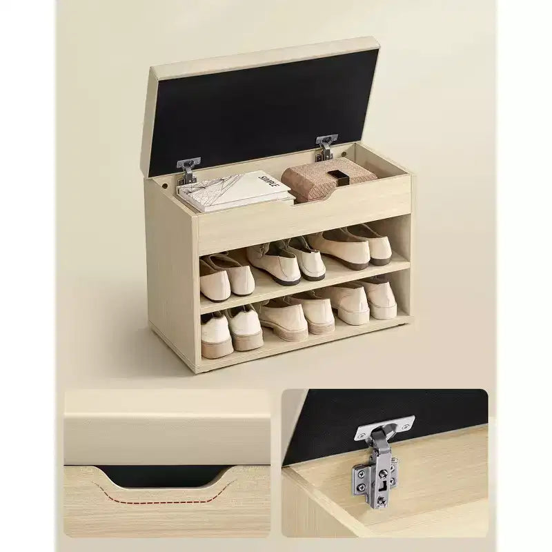 Panca portascarpe con seduta imbottita e 3 vani portaoggetti, robusto organizzatore per ingresso, 11,8 x 23,6 x 17,3 pollici