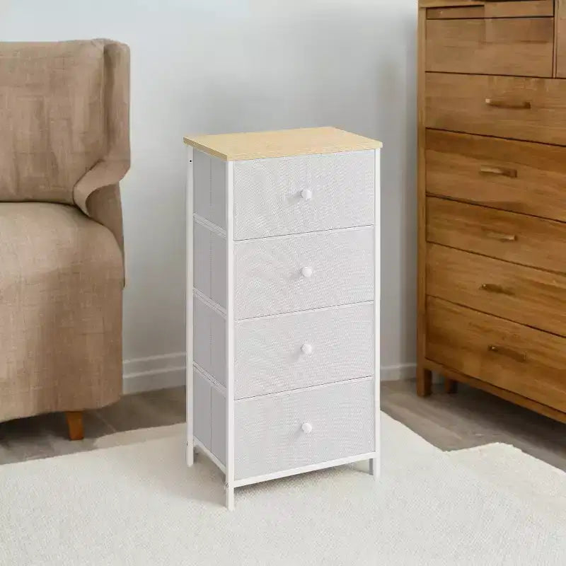 Cassettiera Chic a 4 Cassetti in Tessuto - Soluzione Versatile per Camera da Letto, Soggiorno e Altro Ancora