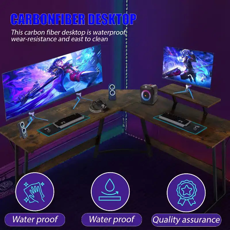 BestMassage Scrivania da gioco a L da 50 pollici, scrivania per computer, scrivania da ufficio con ampio supporto per monitor, scrivania da gioco ad angolo per PC per ufficio domestico