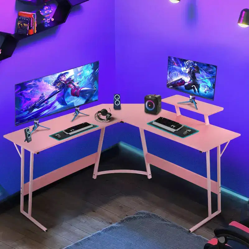 BestMassage Scrivania da gioco a L da 50 pollici, scrivania per computer, scrivania da ufficio con ampio supporto per monitor, scrivania da gioco ad angolo per PC per ufficio domestico
