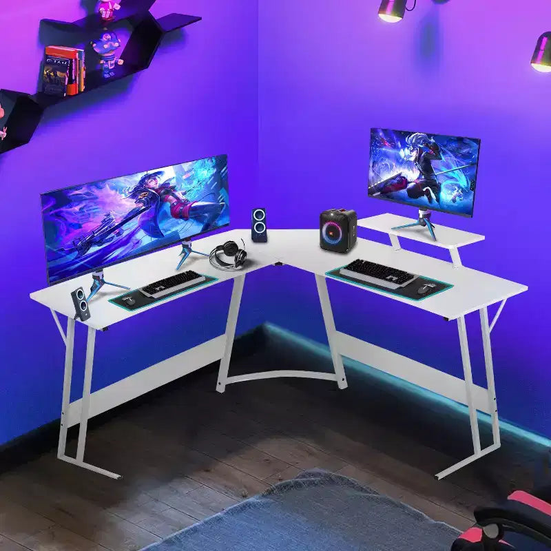 BestMassage Scrivania da gioco a L da 50 pollici, scrivania per computer, scrivania da ufficio con ampio supporto per monitor, scrivania da gioco ad angolo per PC per ufficio domestico