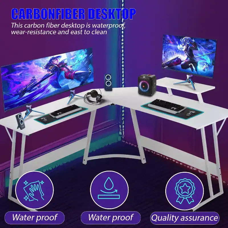BestMassage Scrivania da gioco a L da 50 pollici, scrivania per computer, scrivania da ufficio con ampio supporto per monitor, scrivania da gioco ad angolo per PC per ufficio domestico