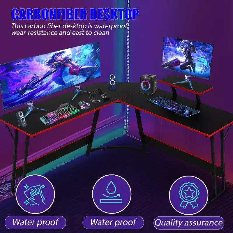BestMassage Scrivania da gioco a L da 50 pollici, scrivania per computer, scrivania da ufficio con ampio supporto per monitor, scrivania da gioco ad angolo per PC per ufficio domestico