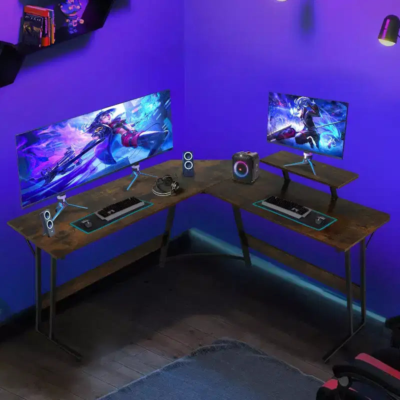 BestMassage Scrivania da gioco a L da 50 pollici, scrivania per computer, scrivania da ufficio con ampio supporto per monitor, scrivania da gioco ad angolo per PC per ufficio domestico