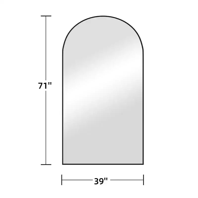 PexFix Specchio da terra ad arco a figura intera, 99 cm L. x 180 cm H, con cornice in metallo, grande, da parete, colore nero