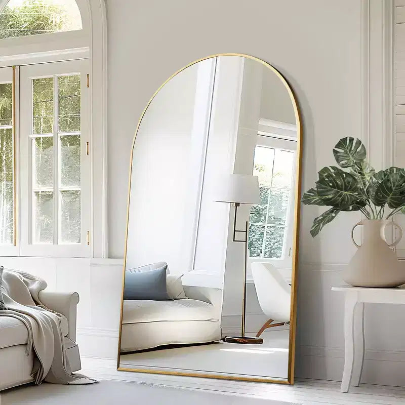 PexFix Specchio da terra ad arco a figura intera, 99 cm L. x 180 cm H, con cornice in metallo, grande, da parete, colore nero
