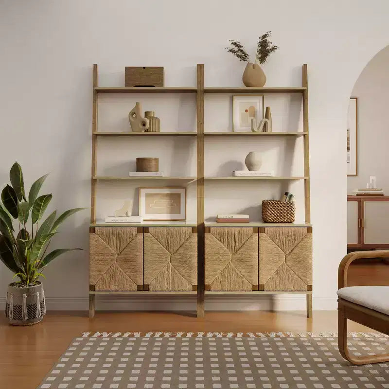 LuxenHome Libreria a scala alta 180 cm con armadietto, scaffale a 4 ripiani con ante a 2 ante per soggiorno, ufficio, camera da letto marrone