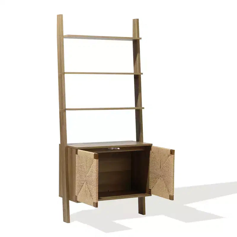 LuxenHome Libreria a scala alta 180 cm con armadietto, scaffale a 4 ripiani con ante a 2 ante per soggiorno, ufficio, camera da letto marrone