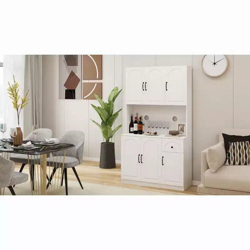 AndMakers Mobile Dispensa in Legno Bianco da 101 cm con Piano per Forno a Microonde