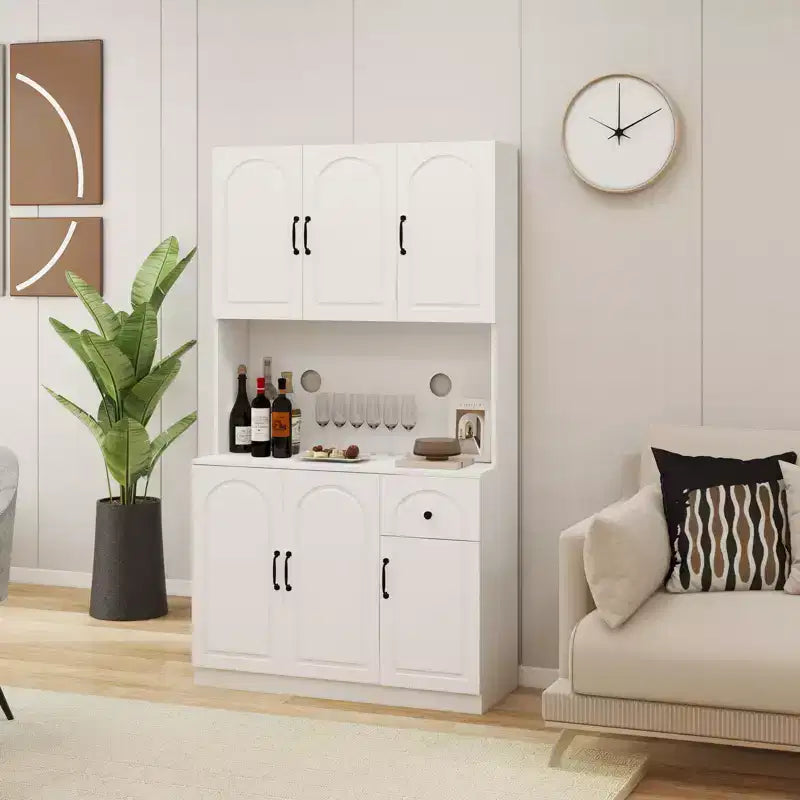 AndMakers Mobile Dispensa in Legno Bianco da 101 cm con Piano per Forno a Microonde