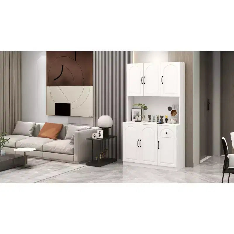 AndMakers Mobile Dispensa in Legno Bianco da 101 cm con Piano per Forno a Microonde