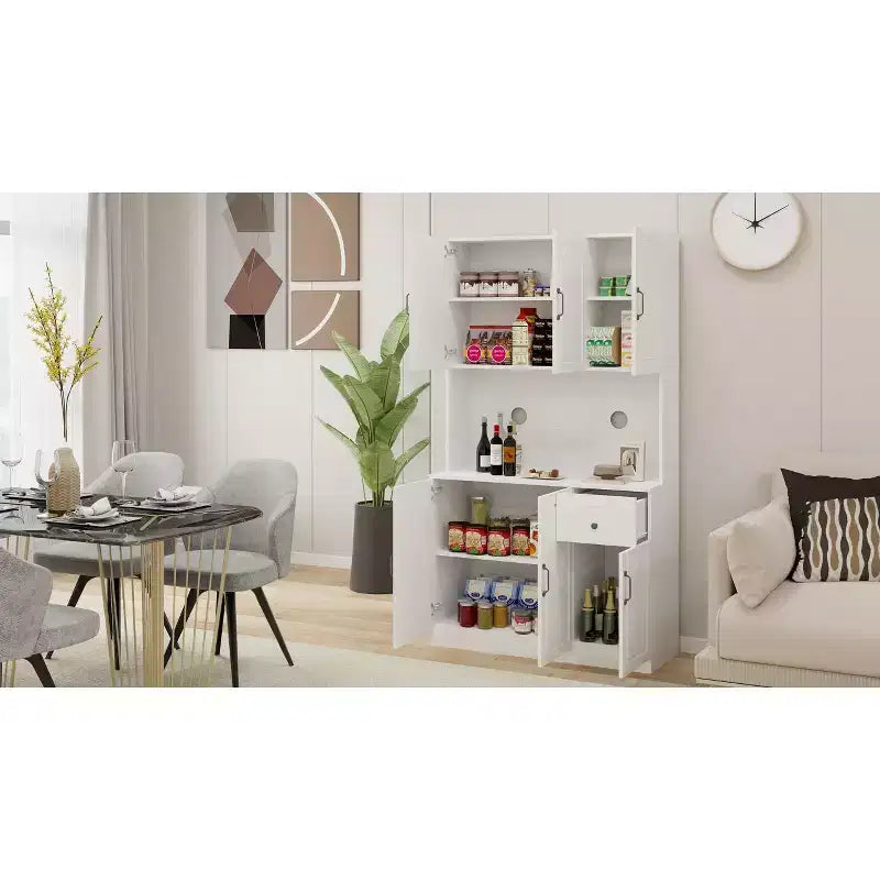 AndMakers Mobile Dispensa in Legno Bianco da 101 cm con Piano per Forno a Microonde