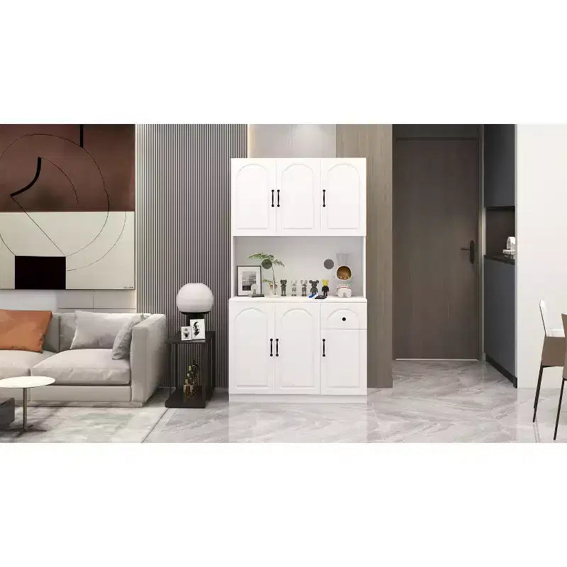 AndMakers Mobile Dispensa in Legno Bianco da 101 cm con Piano per Forno a Microonde