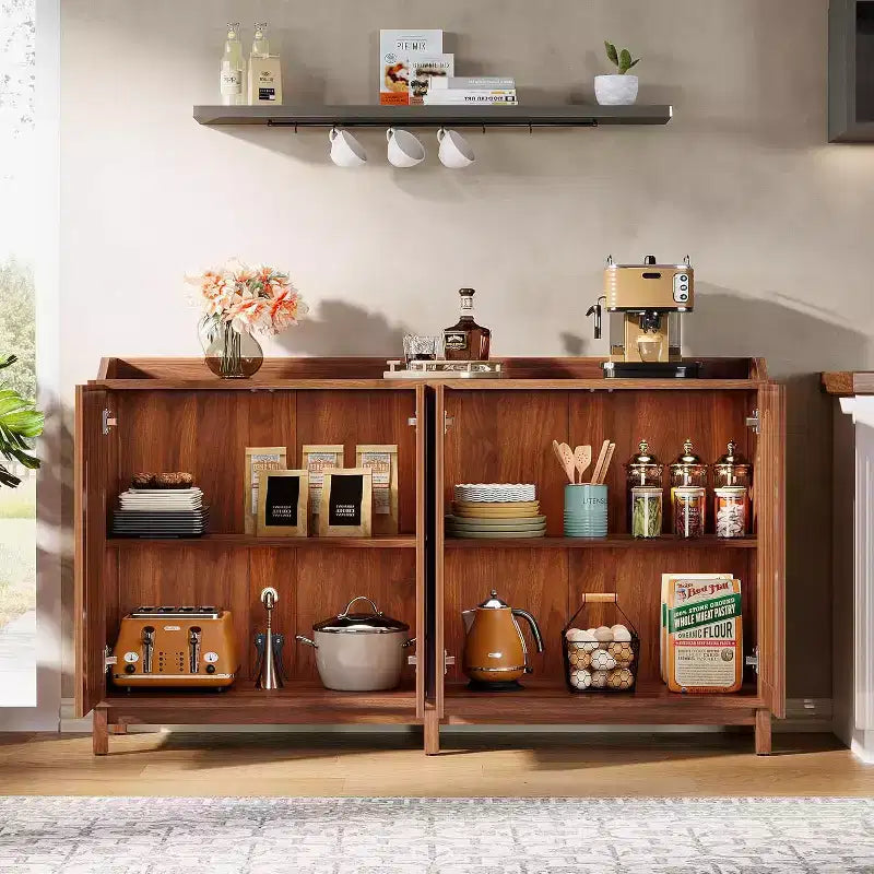 Mobiletto da cucina Lantine, mobiletto a buffet da fattoria da 57 pollici con ante a persiana e ripiano regolabile per sala da pranzo