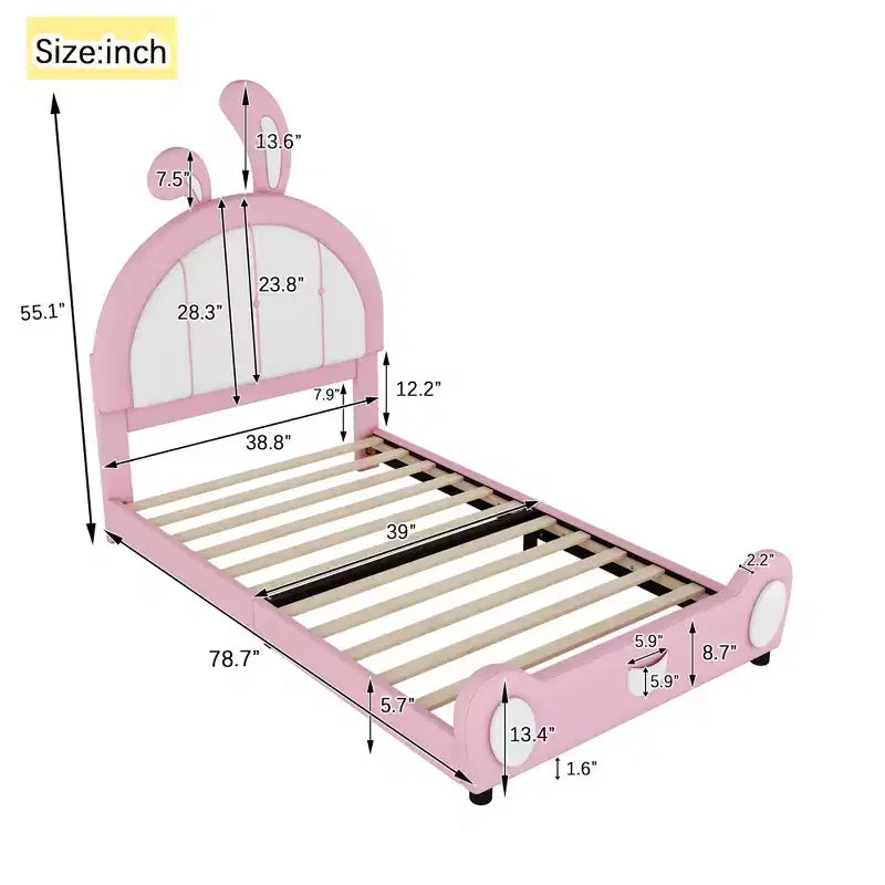 Letto a piattaforma imbottito Whisen Twin Size con testiera a forma di coniglio