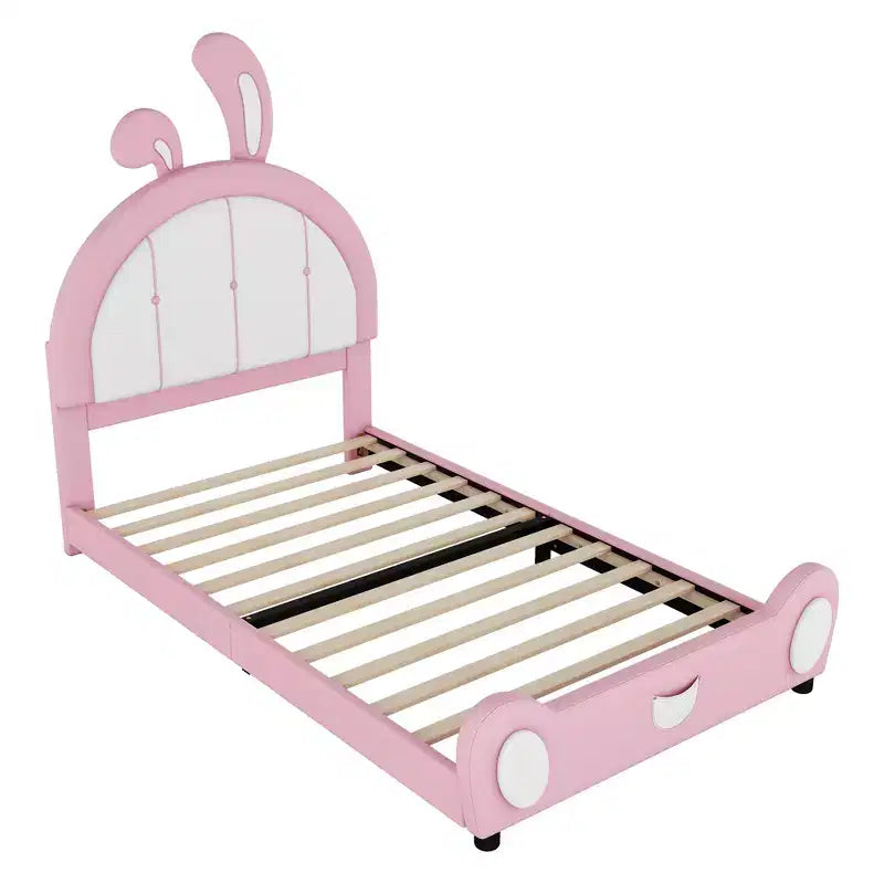 Letto a piattaforma imbottito Whisen Twin Size con testiera a forma di coniglio