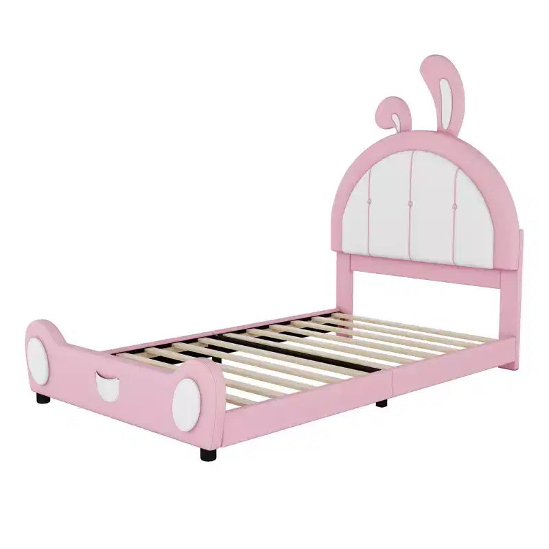 Letto a piattaforma imbottito Whisen Twin Size con testiera a forma di coniglio