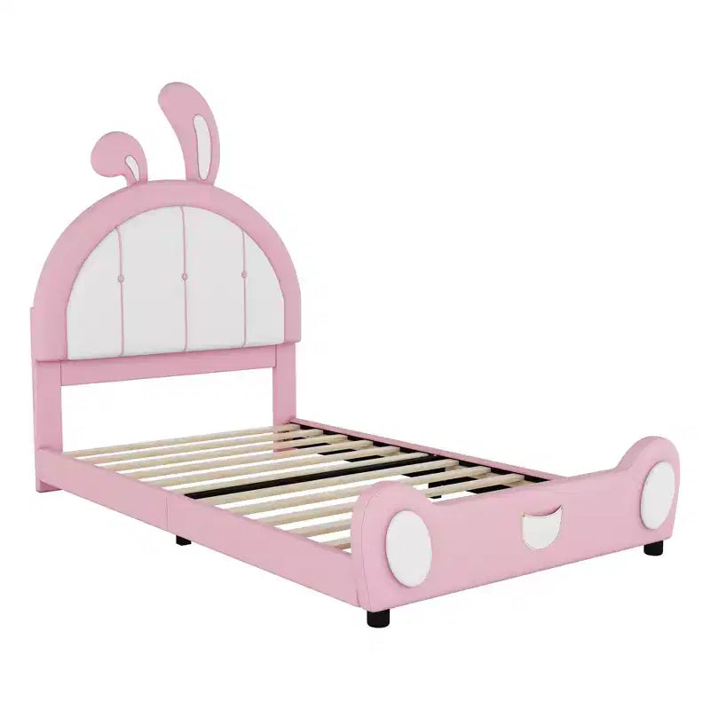 Letto a piattaforma imbottito Whisen Twin Size con testiera a forma di coniglio