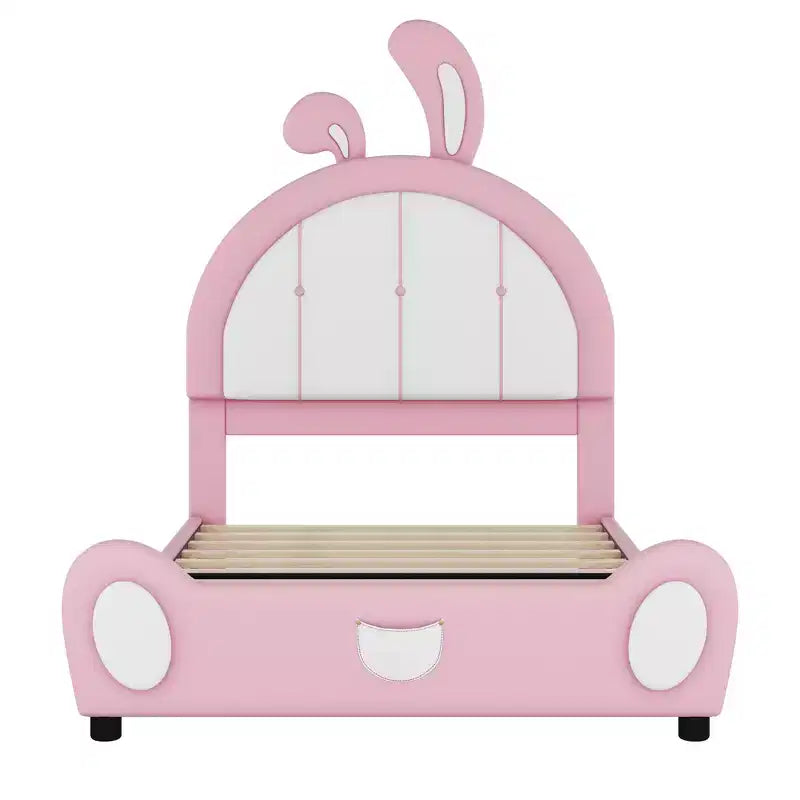 Letto a piattaforma imbottito Whisen Twin Size con testiera a forma di coniglio