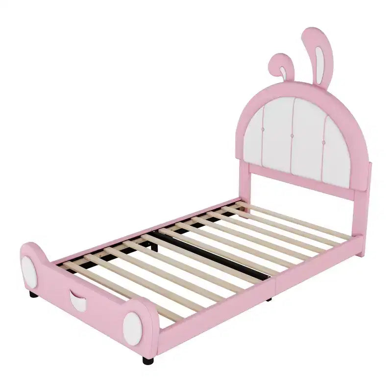 Letto a piattaforma imbottito Whisen Twin Size con testiera a forma di coniglio