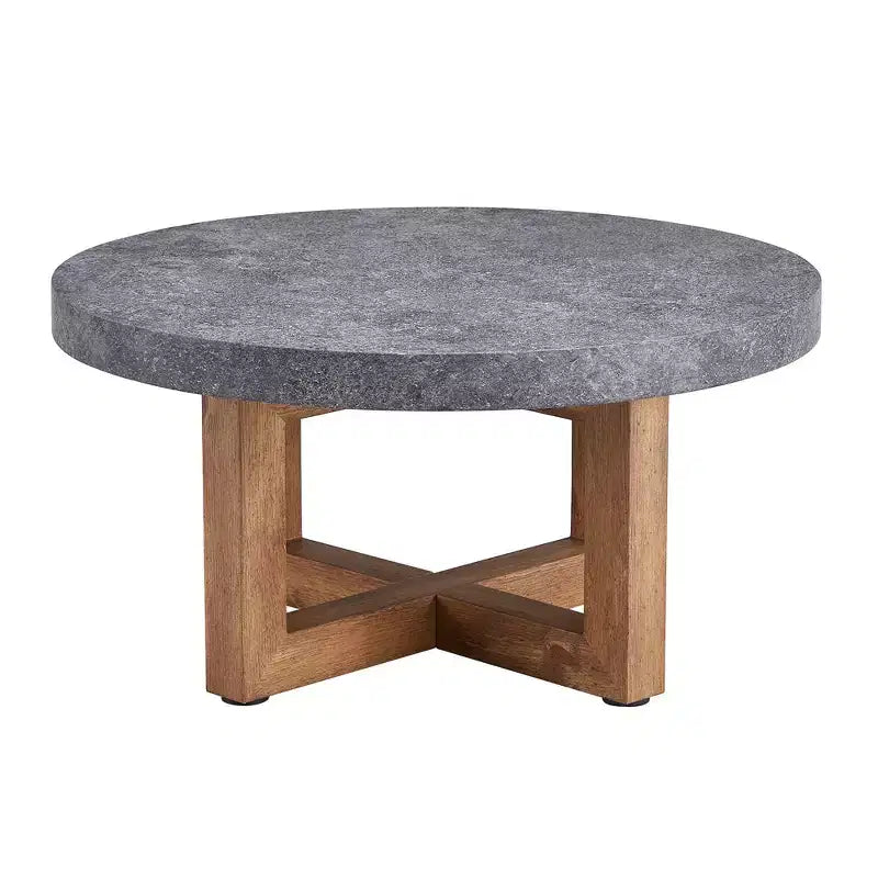 MAYEERTY 31.4 Tavolino da caffè rotondo in MDF con texture moderna, Tavolo rustico per soggiorno, Grigio