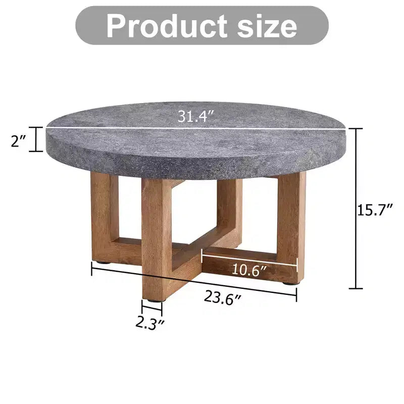MAYEERTY 31.4 Tavolino da caffè rotondo in MDF con texture moderna, Tavolo rustico per soggiorno, Grigio