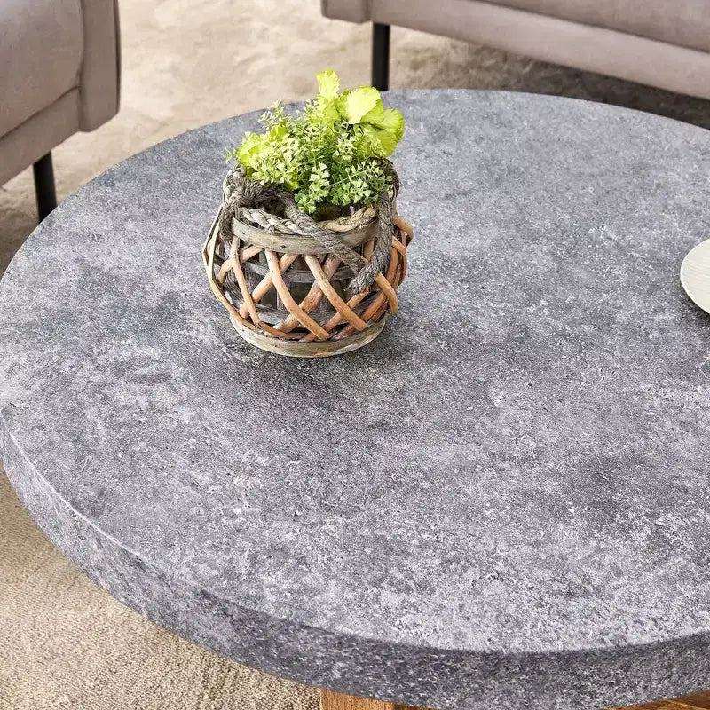 MAYEERTY 31.4 Tavolino da caffè rotondo in MDF con texture moderna, Tavolo rustico per soggiorno, Grigio