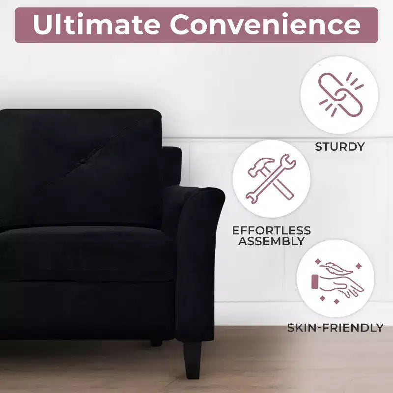 Divanetto Home Imports Emporium nero con bottoni capitonné, divano economico in microfibra per piccoli spazi, mobile moderno e durevole per soggiorno