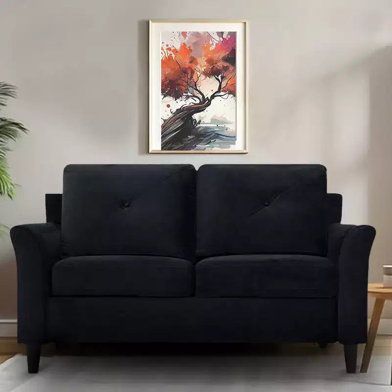 Divanetto Home Imports Emporium nero con bottoni capitonné, divano economico in microfibra per piccoli spazi, mobile moderno e durevole per soggiorno