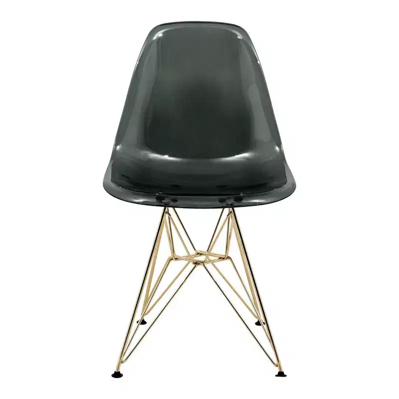 LeisureMod Cresco Sedie da pranzo moderne in acrilico (set da 4) Base cromata dorata Eiffel, eleganti sedie d'accento per sale da pranzo e cucine contemporanee