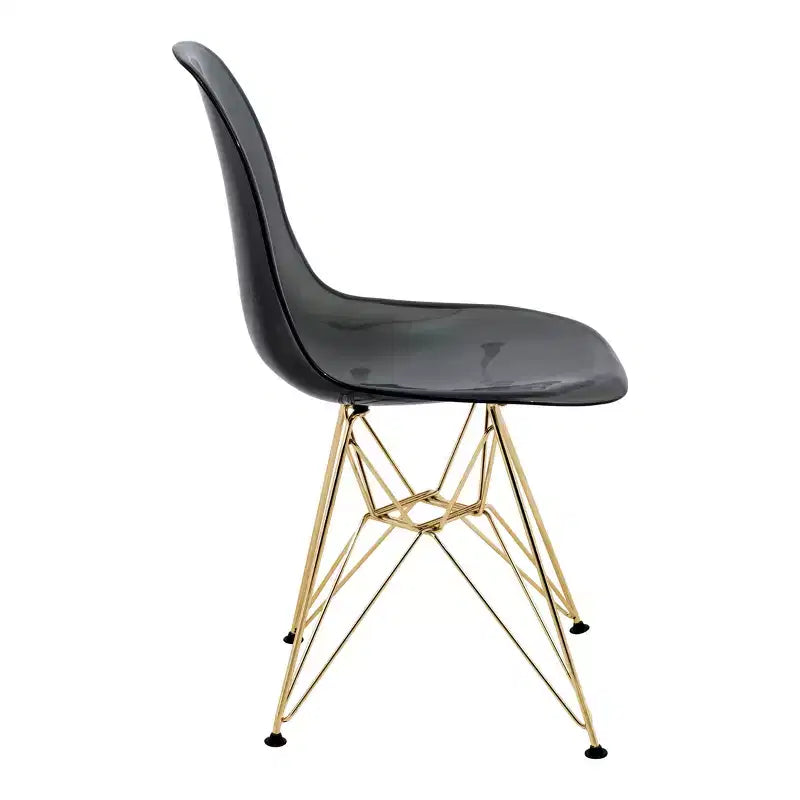 LeisureMod Cresco Sedie da pranzo moderne in acrilico (set da 4) Base cromata dorata Eiffel, eleganti sedie d'accento per sale da pranzo e cucine contemporanee
