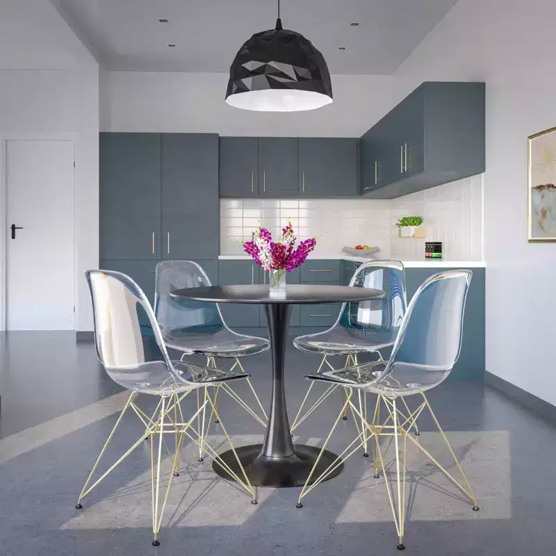 LeisureMod Cresco Sedie da pranzo moderne in acrilico (set da 4) Base cromata dorata Eiffel, eleganti sedie d'accento per sale da pranzo e cucine contemporanee