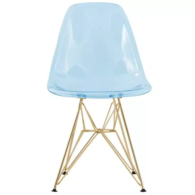 LeisureMod Cresco Sedie da pranzo moderne in acrilico (set da 4) Base cromata dorata Eiffel, eleganti sedie d'accento per sale da pranzo e cucine contemporanee