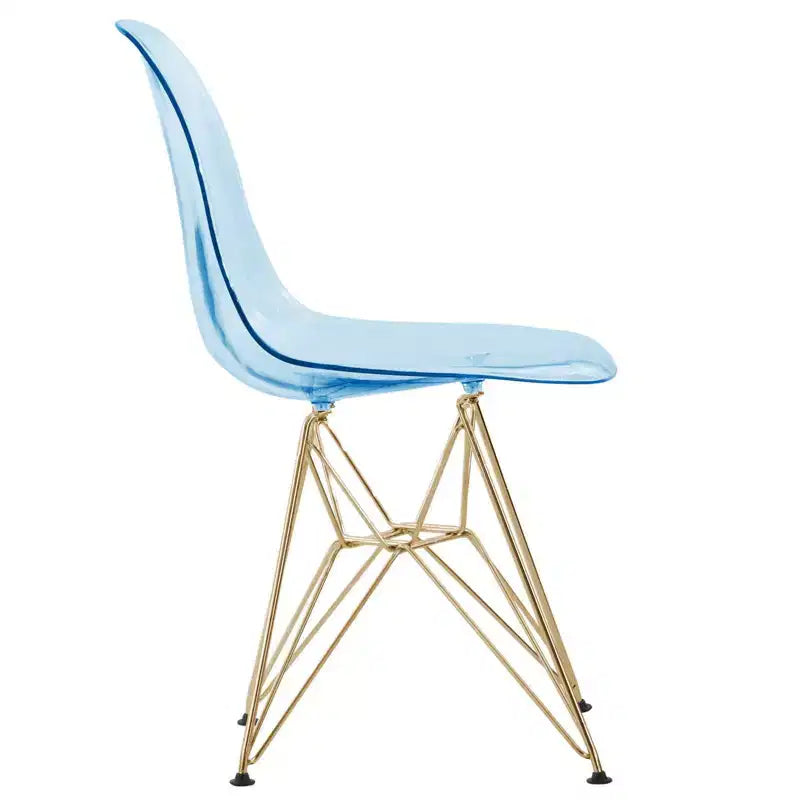 LeisureMod Cresco Sedie da pranzo moderne in acrilico (set da 4) Base cromata dorata Eiffel, eleganti sedie d'accento per sale da pranzo e cucine contemporanee