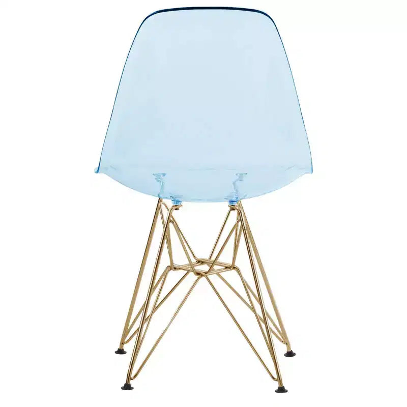 LeisureMod Cresco Sedie da pranzo moderne in acrilico (set da 4) Base cromata dorata Eiffel, eleganti sedie d'accento per sale da pranzo e cucine contemporanee