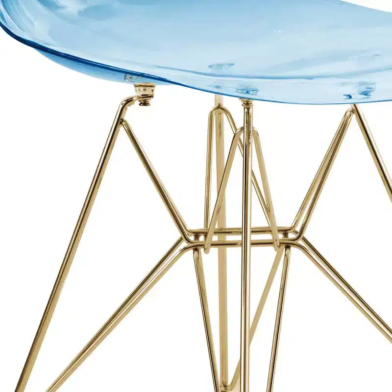 LeisureMod Cresco Sedie da pranzo moderne in acrilico (set da 4) Base cromata dorata Eiffel, eleganti sedie d'accento per sale da pranzo e cucine contemporanee