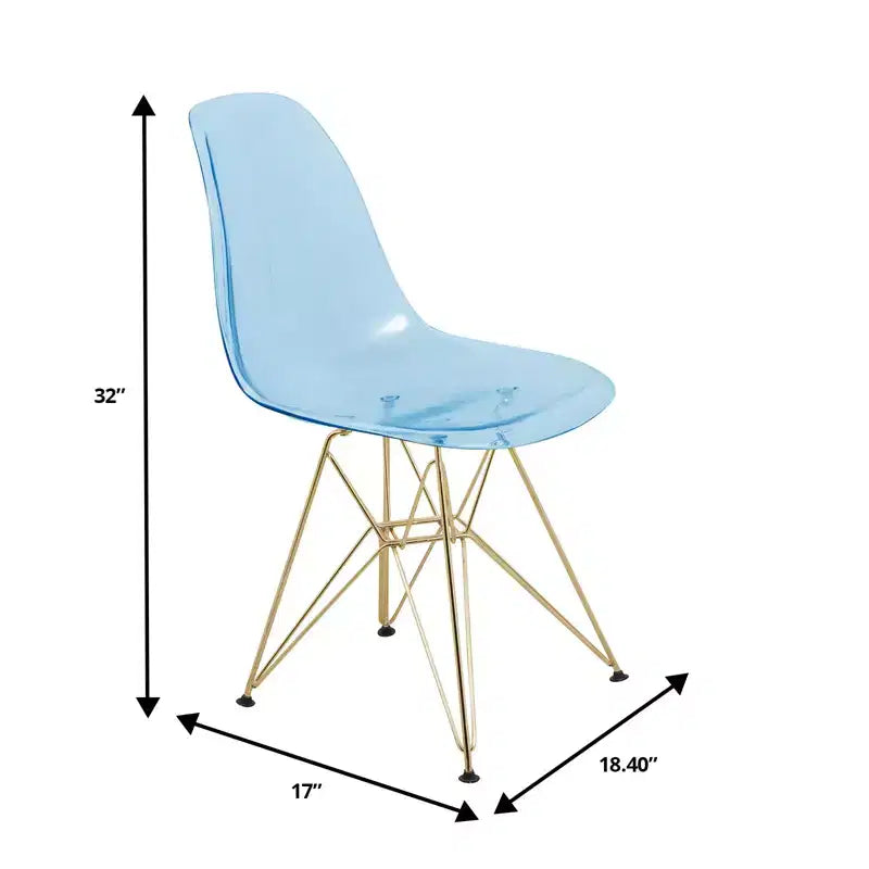 LeisureMod Cresco Sedie da pranzo moderne in acrilico (set da 4) Base cromata dorata Eiffel, eleganti sedie d'accento per sale da pranzo e cucine contemporanee