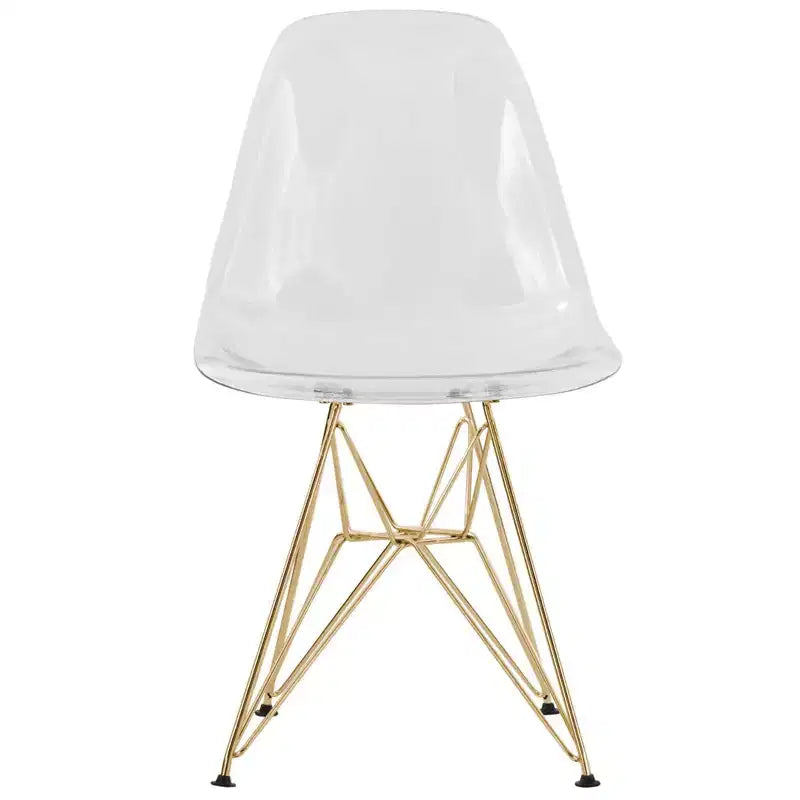 LeisureMod Cresco Sedie da pranzo moderne in acrilico (set da 4) Base cromata dorata Eiffel, eleganti sedie d'accento per sale da pranzo e cucine contemporanee